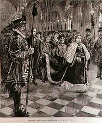 La reine passant par le couloir vers la Chambre des Lords, de The Illustrated London News, 30 janvier 1886